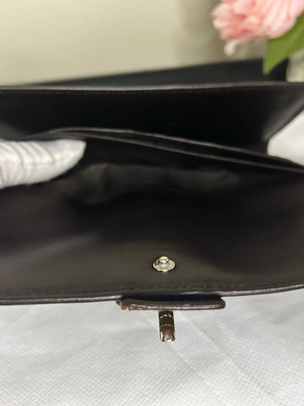 Coach Brown Monogram Wallet/ Clutch with Buckle Snap Accent